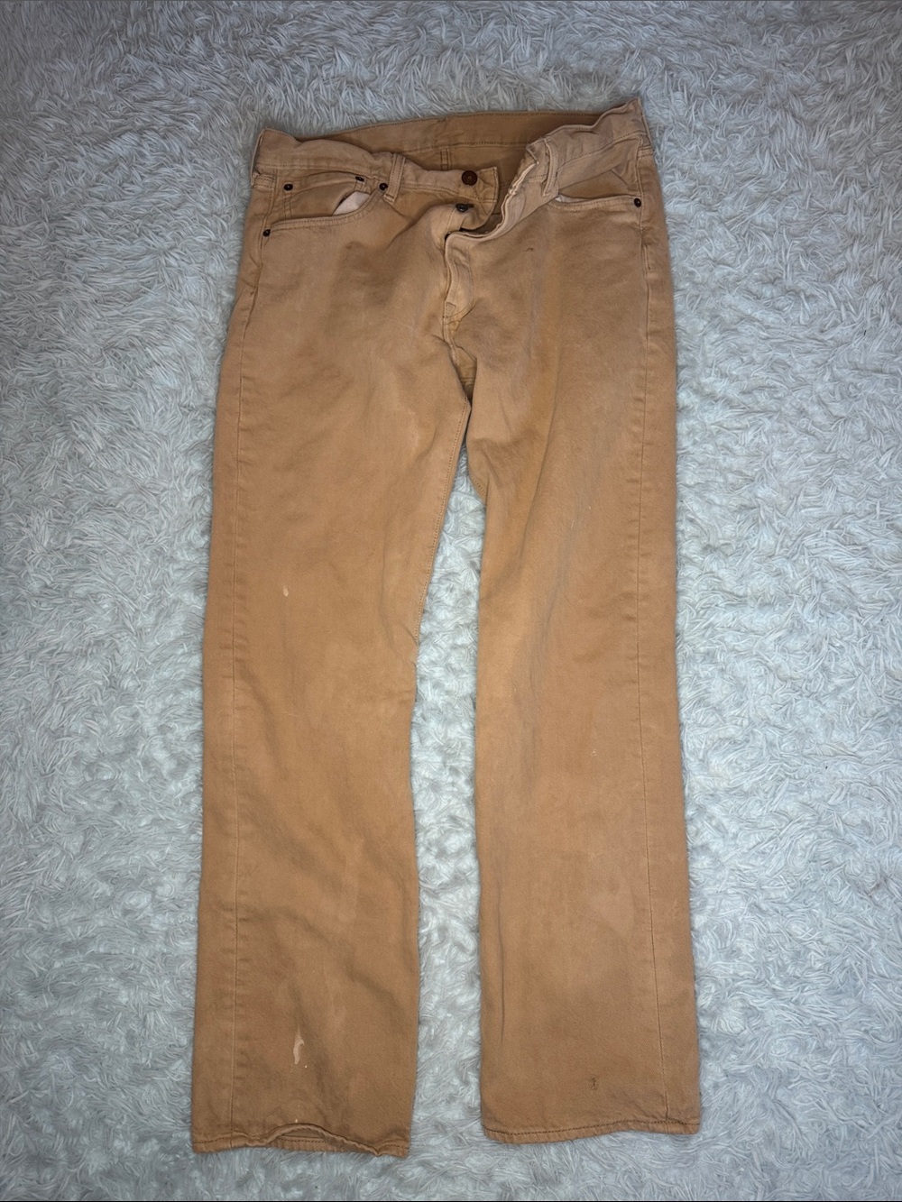 Levi's 501 button fly Men's distressed Caramel Tan Chinos 34x32.